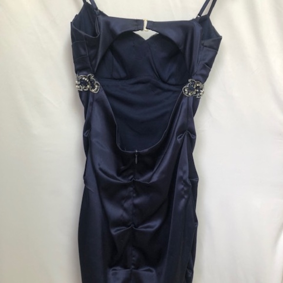 B. Darlin Navy Blue Short Formal Dress Satin-Look Size 3/4 with Sequin Bead Trim - Picture 9 of 11